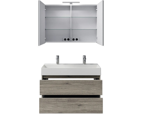 Badezimmer-Set mit Spiegelschrank, Waschbecken und Unterschrank