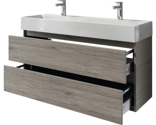 Waschtischunterschrank mit zwei Auszügen und einem Doppelwaschbecken