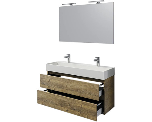 Waschtisch mit zwei Schubladen, Waschbecken und Spiegel