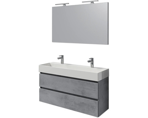 Badmöbelset 4-teilig Pelipal Torino BxHxT 121 x 200 x 40 cm Frontfarbe oxid dunkelgrau mit Waschtisch Keramik weiß und Keramik-Doppelwaschtisch Waschtischunterschrank Spiegel mit LED-Beleuchtung SET-125-048 Waschtischkombination mit Spiegel und zwei Schubladen