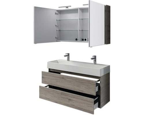 Badezimmermöbelset mit Spiegelschrank, Waschbecken und Unterschrank