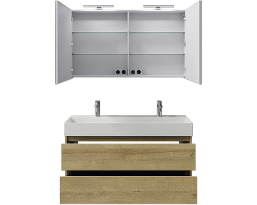 Waschtisch mit Unterschrank und Spiegelschrank zur Aufbewahrung im Badezimmer