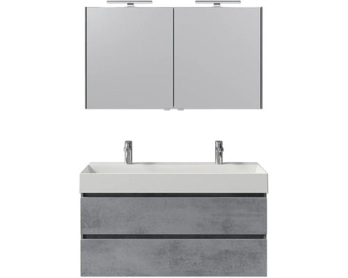 Waschtisch mit zwei Schubladen und Spiegelschrank