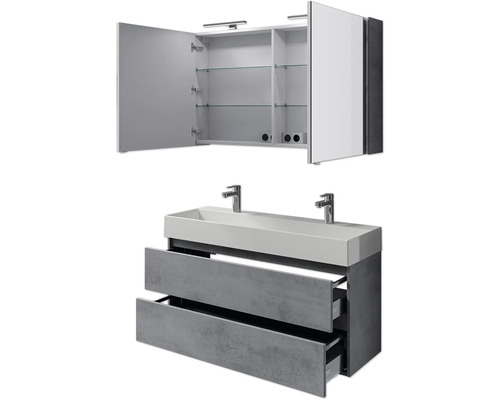 Badmöbel-Set mit Spiegelschrank, Waschbecken und Unterschrank mit Schubladen