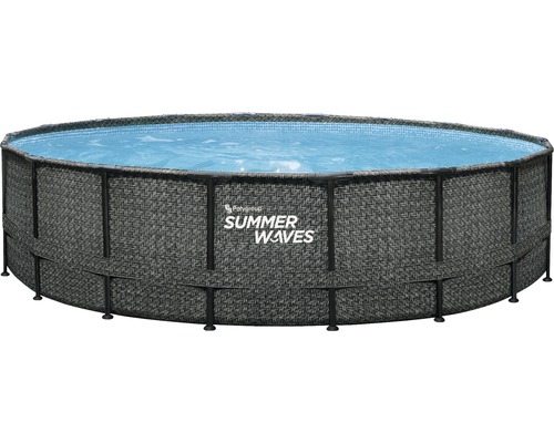 Aufstellpoool Framepool-Set Summer Waves Elite rund Ø 549x132 cm inkl. Filteranlage, Leiter, Abdeckplane & Bodenschutzvlies grau