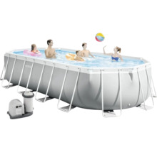 Rechteckiger Intex Frame Pool mit Filterpumpe und badenden Personen