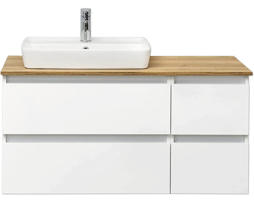 Waschtischunterschrank mit Aufsatzwaschbecken und Armatur