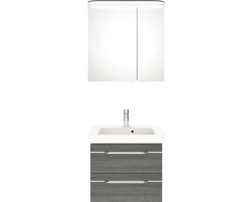 Waschbeckenunterschrank mit Waschbecken und Spiegelschrank für das Badezimmer.