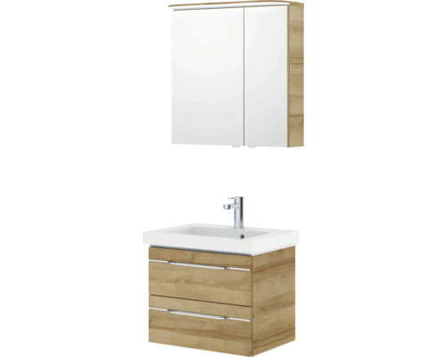 Badezimmerset mit Waschtischunterschrank, Waschbecken und Spiegelschrank