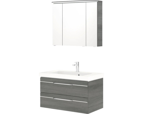 Waschtisch mit zwei Schubladen, Waschbecken und Spiegelschrank