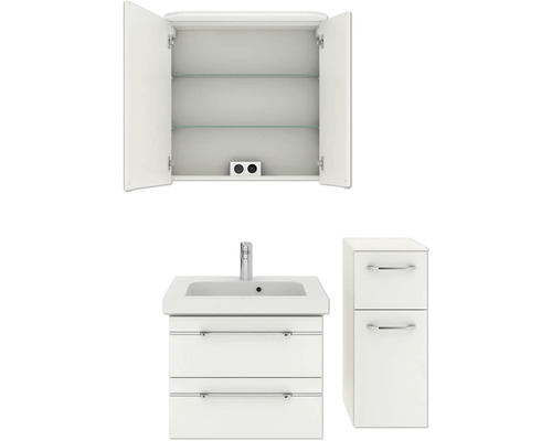 Badezimmerset mit Spiegelschrank, Waschbeckenunterschrank und Seitenschrank