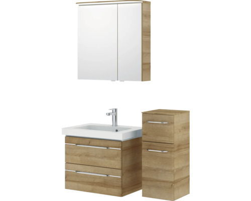 Badezimmermöbelset mit Waschbeckenunterschrank, Spiegelschrank und Seitenschrank