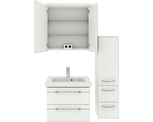Badezimmer Set mit Waschbeckenunterschrank, Spiegelschrank und Hochschrank