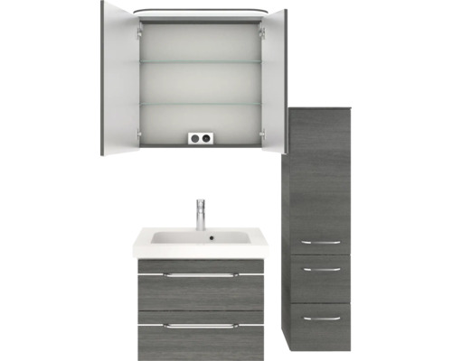 Badezimmer-Set mit Waschbeckenunterschrank, Spiegelschrank und Hochschrank