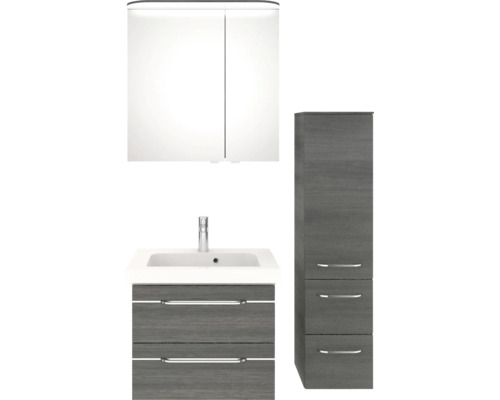 Badezimmer-Set mit Waschtischunterschrank, Waschbecken, Spiegelschrank und Hochschrank