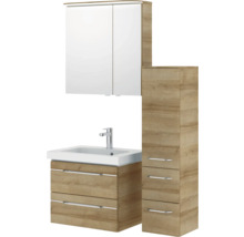 Badezimmermöbelset mit Waschtischunterschrank, Waschbecken, Spiegelschrank und Hochschrank