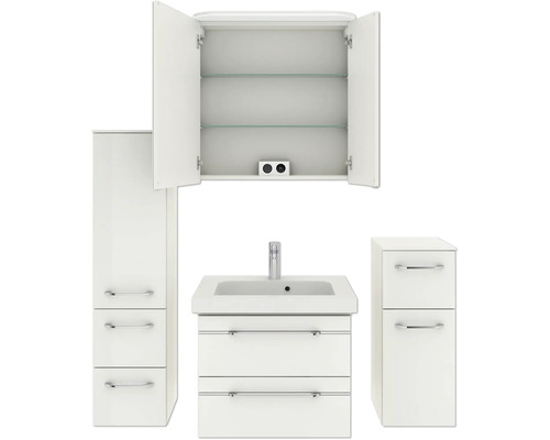 Badezimmermöbelset mit Waschtisch, Spiegelschrank und Hochschränken