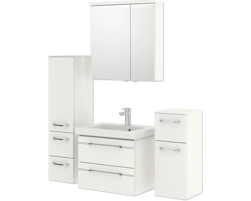 Badezimmermöbelset mit Waschtisch, Spiegelschrank und Hochschränken
