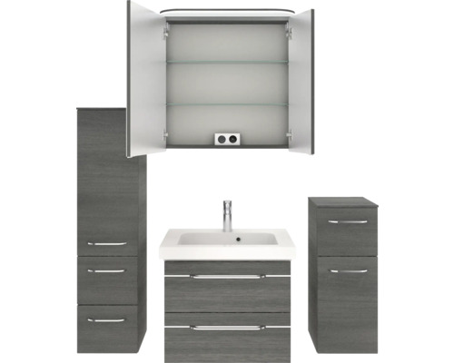 Badezimmer-Set mit Waschbecken, Spiegelschrank und zwei Seitenschränken