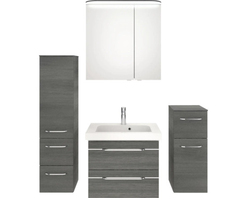 Badezimmerset mit Waschtisch, Waschbecken, Spiegelschrank und Hochschrank