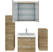 Badezimmer Set mit Spiegelschrank, Waschbeckenunterschrank und zwei Seitenschränken