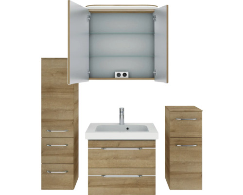Badezimmer Set mit Spiegelschrank, Waschbeckenunterschrank und zwei Seitenschränken