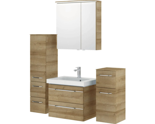 Badezimmer-Set mit Waschtisch, Unterschrank, Spiegelschrank und Hochschränken