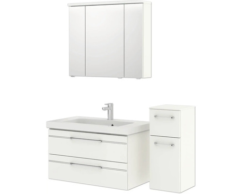 Badezimmerset mit Waschbeckenunterschrank, Spiegelschrank und Seitenschrank