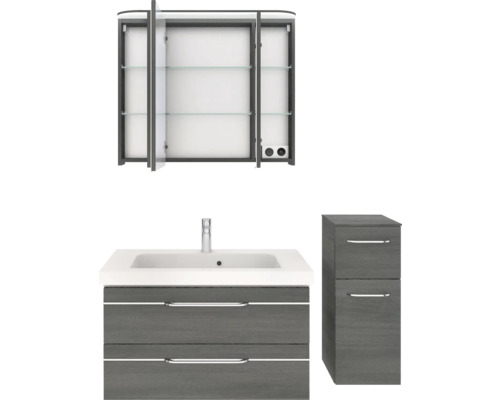 Badezimmerset mit Spiegelschrank, Waschtischunterschrank und Seitenschrank