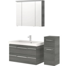 Badezimmerset mit Waschtischunterschrank, Waschbecken, Spiegelschrank und Hochschrank