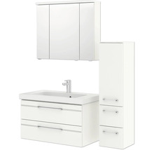 Badmöbel-Set Pelipal Sunline 108 BxHxT 122 x 200 x 50,8 cm Frontfarbe weiß hochglanz Badmöbelset 4-teilig mit Waschtisch Mineralmarmor weiß und Waschtischunterschrank Spiegelschrank mit LED-Beleuchtung Wandschrank