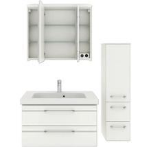 Badmöbel-Set Pelipal Sunline 108 BxHxT 122 x 200 x 50,8 cm Frontfarbe weiß hochglanz Badmöbelset 4-teilig mit Waschtisch Mineralmarmor weiß und Waschtischunterschrank Spiegelschrank mit LED-Beleuchtung Wandschrank