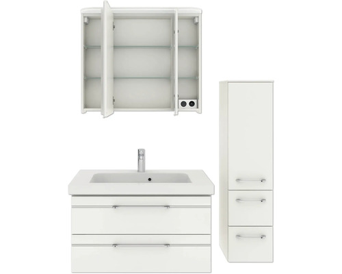 Badezimmer-Set mit Waschtischunterschrank, Spiegelschrank und Hochschrank
