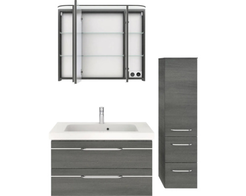 Badezimmer-Set mit Waschtischunterschrank, Spiegelschrank und Hochschrank