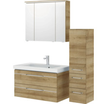 Badezimmermöbelset mit Waschtischunterschrank, Spiegelschrank und Hochschrank