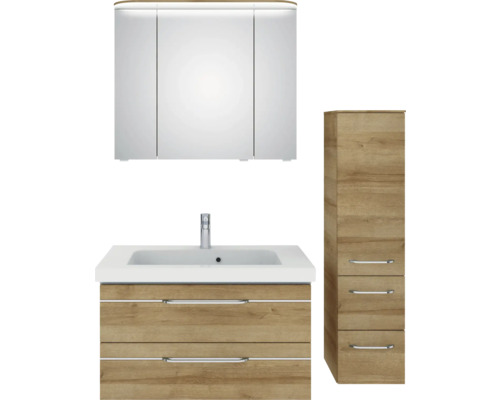 Badezimmer-Set mit Spiegelschrank, Waschbeckenunterschrank und Hochschrank