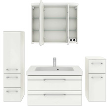 Komplettes Badezimmerset mit Waschbeckenunterschrank, Spiegelschrank und zwei Seitenschränken