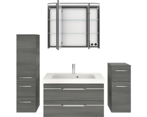 Badmöbelset mit Waschbeckenunterschrank, Spiegelschrank und Hochschränken