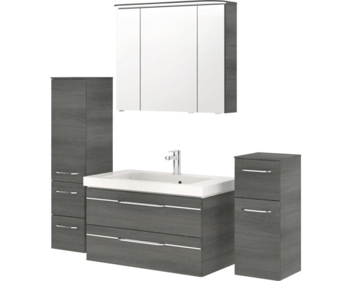 Komplettes Badezimmerset mit Waschtischunterschrank, Waschbecken, Spiegelschrank und zwei Seitenschränken