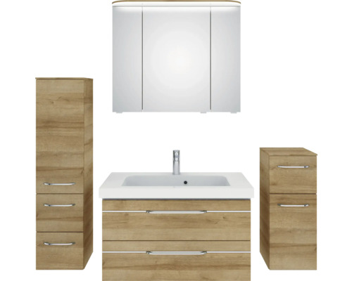 Badezimmer Set mit Waschtisch, Spiegelschrank und Hochschrank