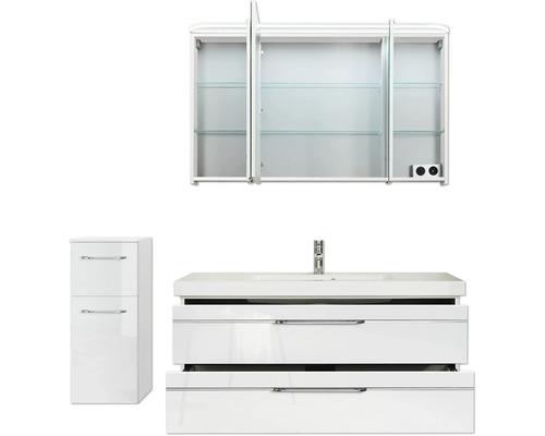 Badmöbelset mit Spiegelschrank, Waschbeckenunterschrank und Hochschrank