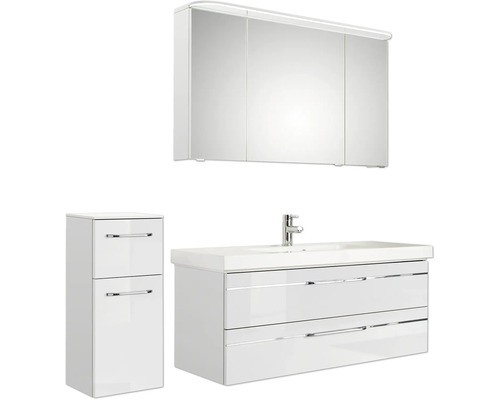 Badezimmermöbelset mit Spiegelschrank, Waschbeckenunterschrank und Hochschrank