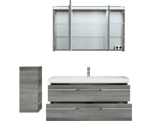 Badezimmerset mit Waschtischunterschrank, Spiegelschrank und Seitenschrank