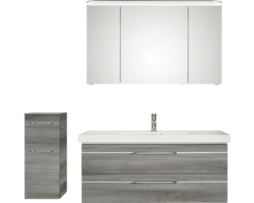 Badezimmerset mit Waschbeckenunterschrank, Spiegelschrank und Hochschrank
