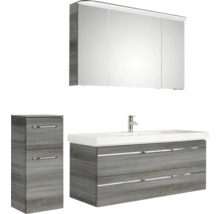 Badezimmerset mit Waschtischunterschrank, Waschbecken, Spiegelschrank und Seitenschrank