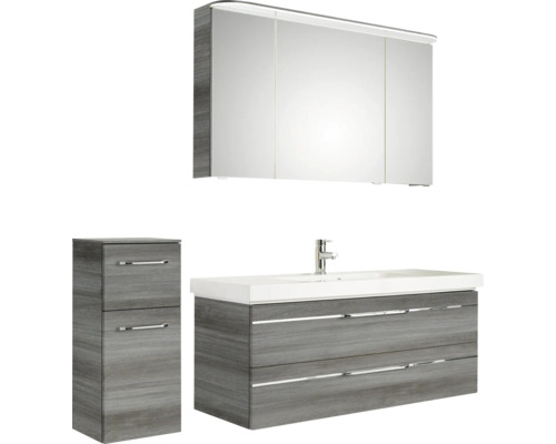 Badezimmerset mit Waschtischunterschrank, Waschbecken, Spiegelschrank und Seitenschrank