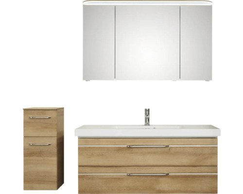 Badezimmer Set mit Waschtischunterschrank, Waschbecken, Spiegelschrank und Seitenschrank
