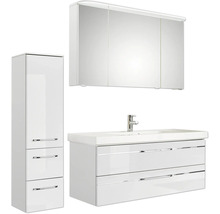 Badmöbel-Set Pelipal Sunline 108 BxHxT 153 x 200 x 50,8 cm Frontfarbe weiß hochglanz Badmöbelset 4-teilig mit Waschtisch Mineralmarmor weiß und Waschtischunterschrank Spiegelschrank mit LED-Beleuchtung Wandschrank