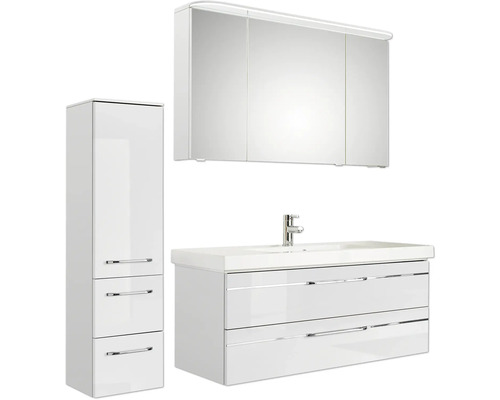 Badezimmerset mit Spiegelschrank, Waschbeckenunterschrank und Hochschrank