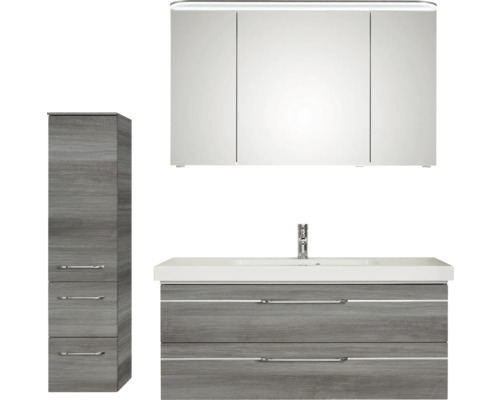 Badezimmerset mit Waschtischunterschrank, Spiegelschrank und Hochschrank